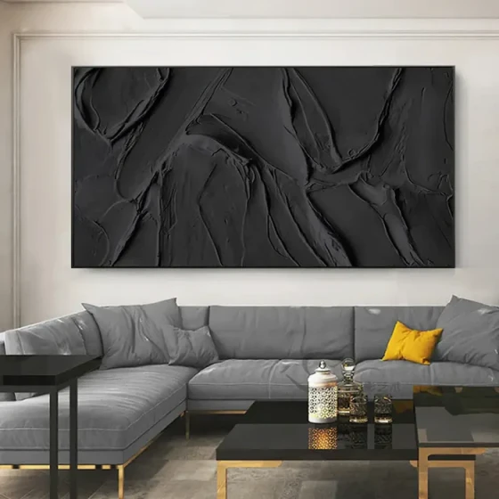 Black Plaster Art Minimalist Textured Painting